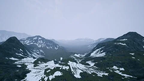 Dramatic landscape of peaks of the high Caucasus mountains and white snow Stock Illustration
