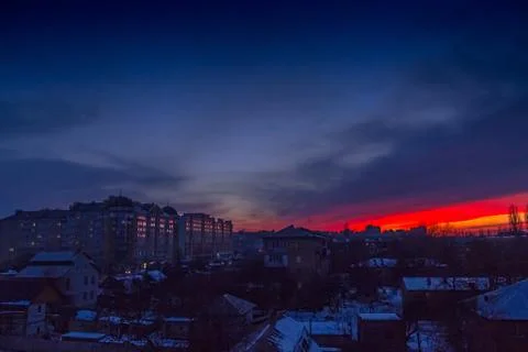 Dramatic landscape with red sky in city Stock Photos