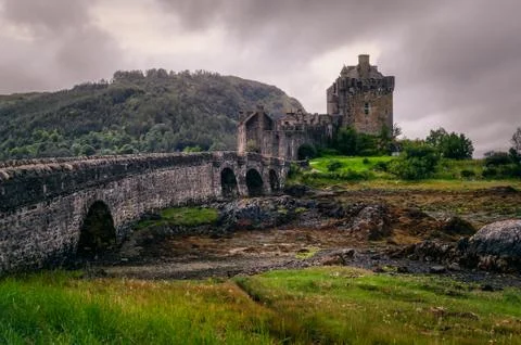 Dramatic landscape view of Eilean Donan castle, Scotland Stock Photos