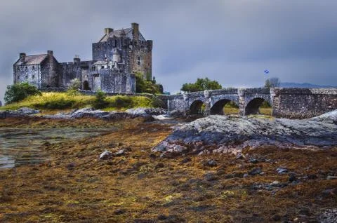 Dramatic landscape view of Eilean Donan castle, Scotland Stock Photos