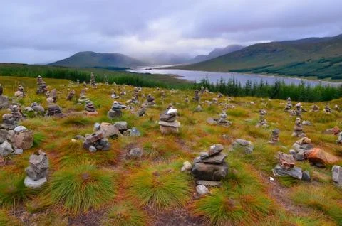 Dramatic landscape view of Scottish highlands and the lake Stock Photos