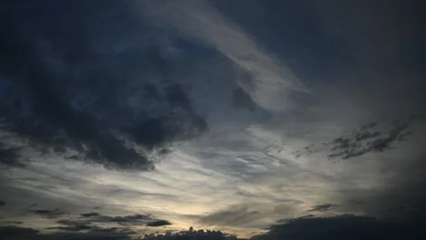 Dramatic late day multi-layered storm clouds drifting in this timelapse Stock Footage 312076562