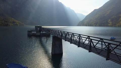 Dramatic Light and Shadow Contrast over Lake Road Landscape Panorama Stock-Footage 97462276