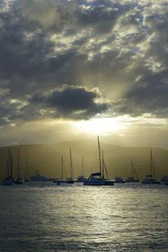 Dramatic light at the Bitter End Yacht Club anchorage, Virgin Gorda, British  Stock Photos