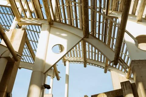 Dramatic light of modern architecture made with straight lines and circles Fotos de archivo