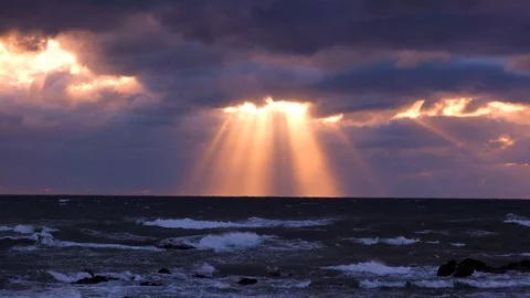 Dramatic light over the sea, Hokkaido, Japan Stock Footage 106167338