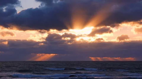 Dramatic light over the sea, Hokkaido, Japan Stock Footage 106167371