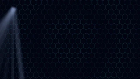 Dramatic Light Ray Beams Through Dark Hexagonal Grid Abstract Background Stock Footage 336836670