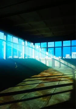 Dramatic light rays in empty room prepared for maintenance backdrop Stock Photos