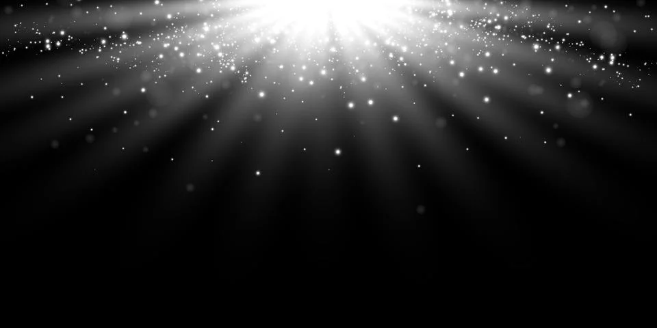 Dramatic Light Rays Illuminated by Glittering Particles Set Against a Dark Stock Illustration