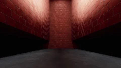 Dramatic lighting illuminating red brick walls in dark corridor with cinema.. Stock Footage 332147635