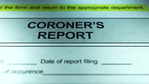 Dramatic Lighting over Generic Coroner's Report Form 1 Stock Footage 328522512