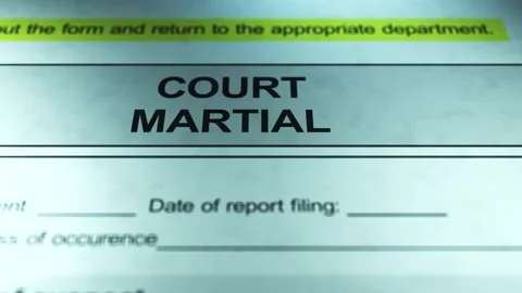 Dramatic Lighting over Generic Military Court Martial Form 1 Stock Footage 328522523