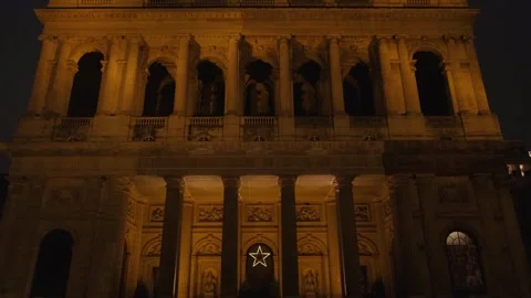 Dramatic Lighting on Saint-Sulpice Church Columns at Night Stock Footage 319244624
