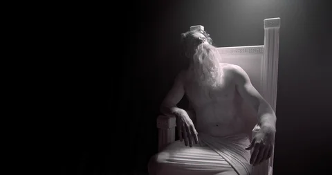 Dramatic lighting, Zeus on the throne is looking with angry expression, 4k Stock Footage 120739618