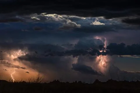 Dramatic Lightning at Night . Stock Photos