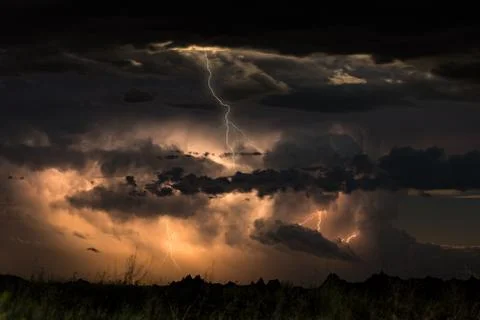 Dramatic Lightning at Night Stock Photos