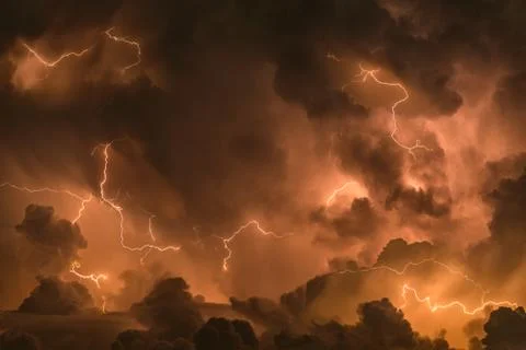 Dramatic Lightning at Night Stock Photos
