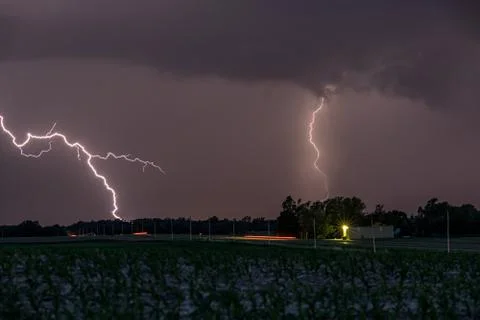 Dramatic Lightning at Night Stock Photos