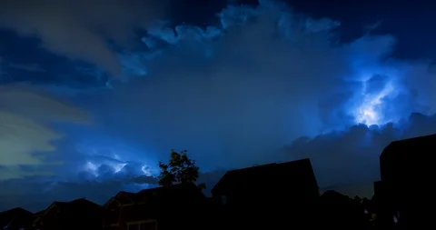 Dramatic Lightning Storm Timelapse in Neighborhood Stock Footage 96224585