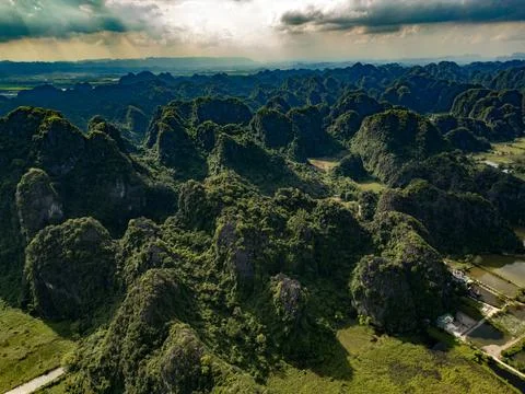 Dramatic Limestone Karst Mountains Green Landscape Ninh Binh Stock Photos