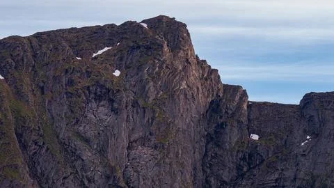 Dramatic Lofoten Mountains with Columnar Basalt Formations Norway Stock Photos