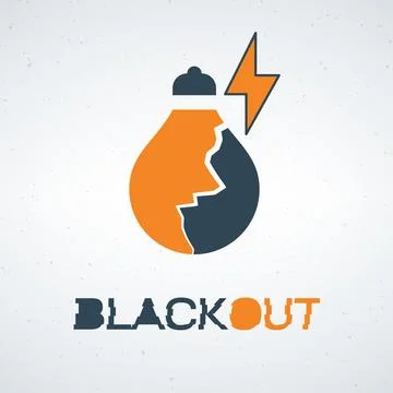 A dramatic logo featuring a broken light bulb with a lightning bolt Stock Illustration