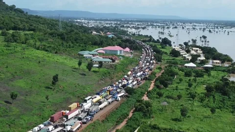 A dramatic look at an enormous traffic holdup involving hundreds of trucks Stock Footage 313660276
