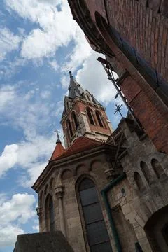 Dramatic low-angle architectural photograph of the historic Church. Фото