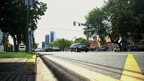 Dramatic low angle clip of downtown street in Santo Domingo, Dominican Republic Stock Footage 141804545