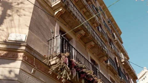 Dramatic Low Angle Exterior Shot Of Facade beautiful building. Tilt down camera Stock Footage 237230251