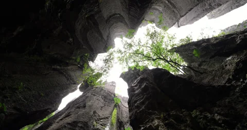 Dramatic low angle perspective of deep fluted canyon at Shilin Stone Forest Stock Footage 329622884