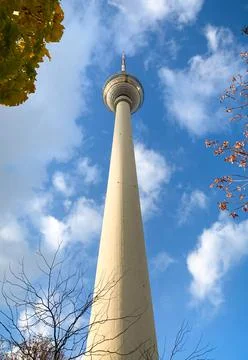 Dramatic low angle view of Berlin tower at Alexanderplatz in Berlin Stock Photos