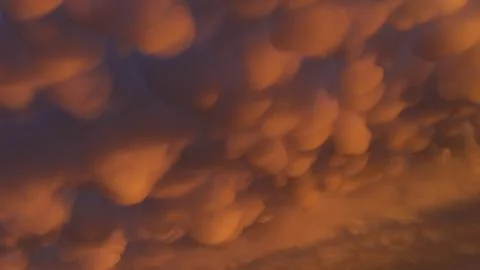 Dramatic Mammatus Clouds Illuminated by Sunset Light Foto stock