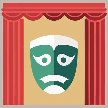 Dramatic mask object on theater stage Stock Illustration