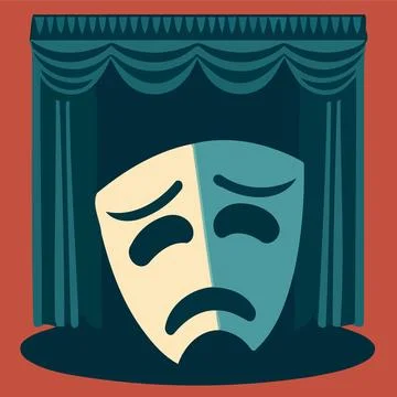Dramatic mask object on theater stage Stock Illustration