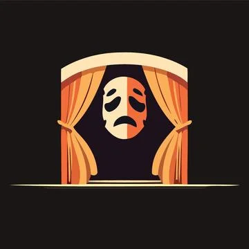Dramatic mask object on theater stage Stock Illustration