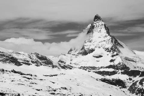 Dramatic Matterhorn Landscape in Black and White Stock-Fotos