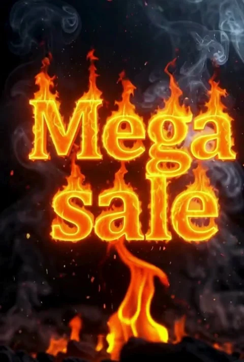 Dramatic Mega Sale Promo Animation: Fiery Text with Smoke Effects for Hot D.. Stock Footage 320595586