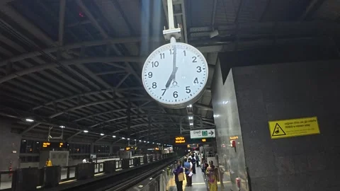 Dramatic Metro Rail Station Interior with Clock  Dhaka, Bangladesh Stock Footage 341858537