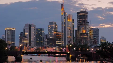 Dramatic mid clip of the Frankfurt skyline Stock Footage 255656538