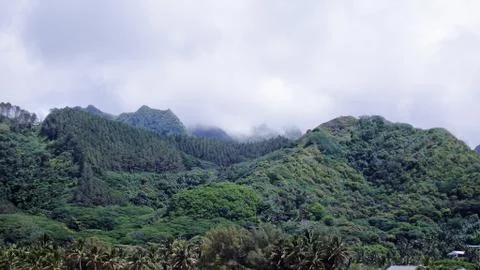 Dramatic misty mountain top Stock Photos