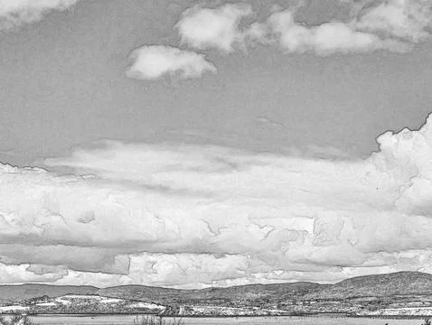 Dramatic monochrome sky over layered landscape and clouds Stock Illustration