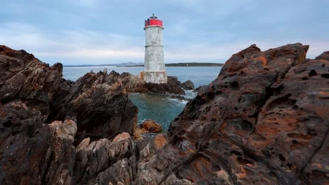 Dramatic morning view of di Capo Ferro Lighthose. Stock Footage 123347096