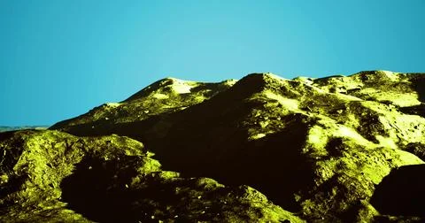 Dramatic mountain landscape captured under a vibrant blue sky at midday Stock Illustration