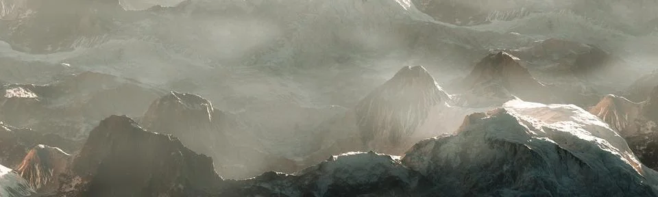 Dramatic Mountain Landscape covered in clouds. Stock Illustration