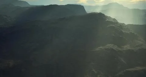 Dramatic mountain landscape illuminated by sunlight during early morning Stock Illustration