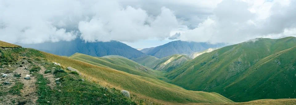 Dramatic mountain landscape with layered ridges Stock Photos