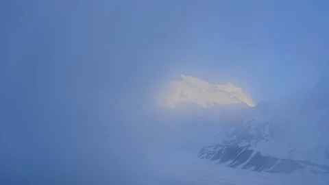 Dramatic mountain landscape with low clouds. Stock Footage 93125231