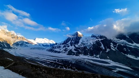 Dramatic mountain landscape with low clouds. Stock Footage 93125378